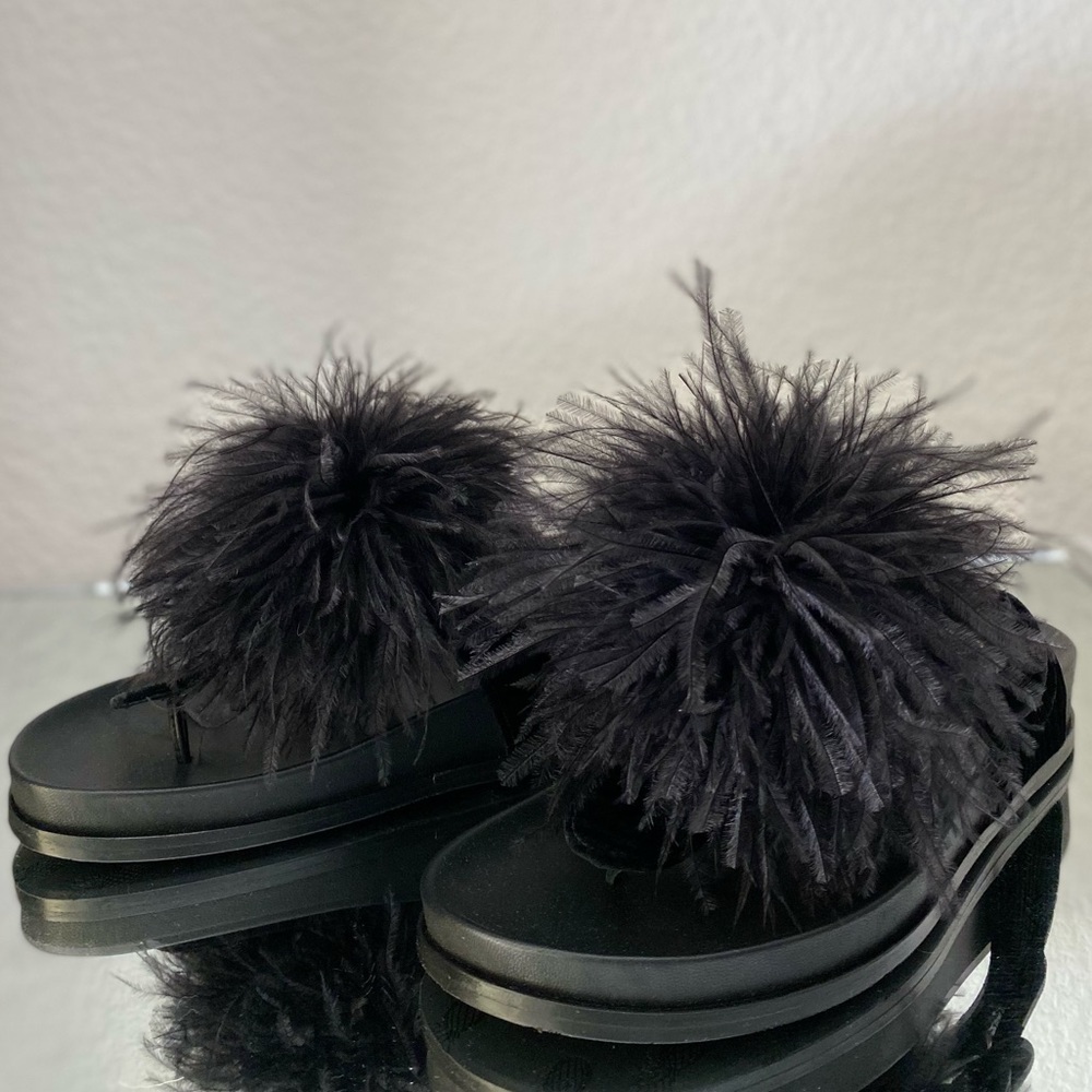 New Aquazzura Aqua Boudoir feather-detail flat sandals 36 $650 - Picture 3 of 7